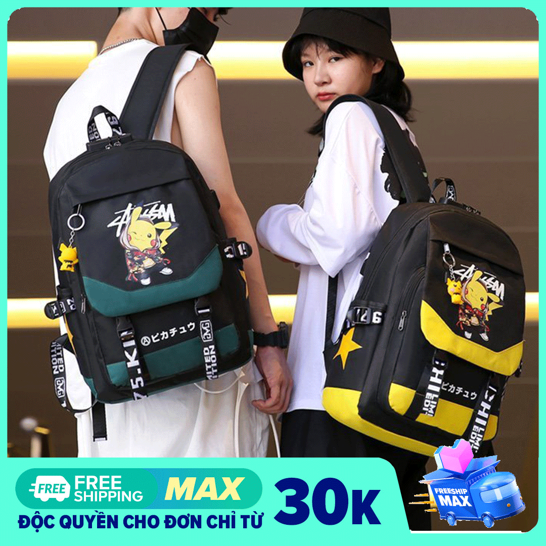 Balo nam nữ đi học hình Pikachu HOT 2022 - Cặp học sinh đi học cấp 2,3- Balo học sinh Pokemon trung học sinh viên