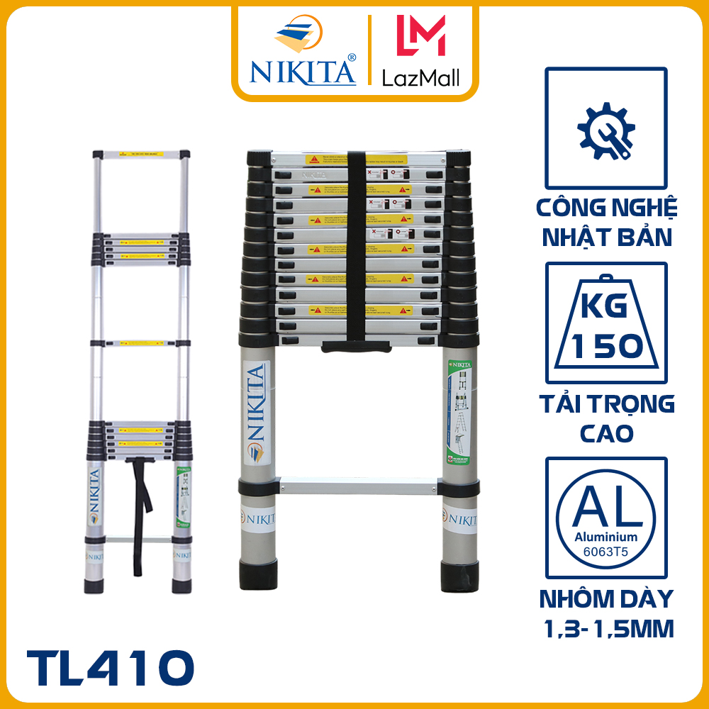 Thang nhôm rút 4 mét 1 - tiêu chuẩn châu âu chính hãng - r41