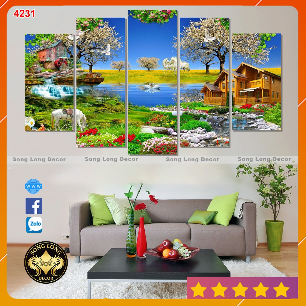 Tranh dán tường 3D sơn thủy hữu tình -4231- Tranh 3d phòng khách - Trang trí nhà cửa