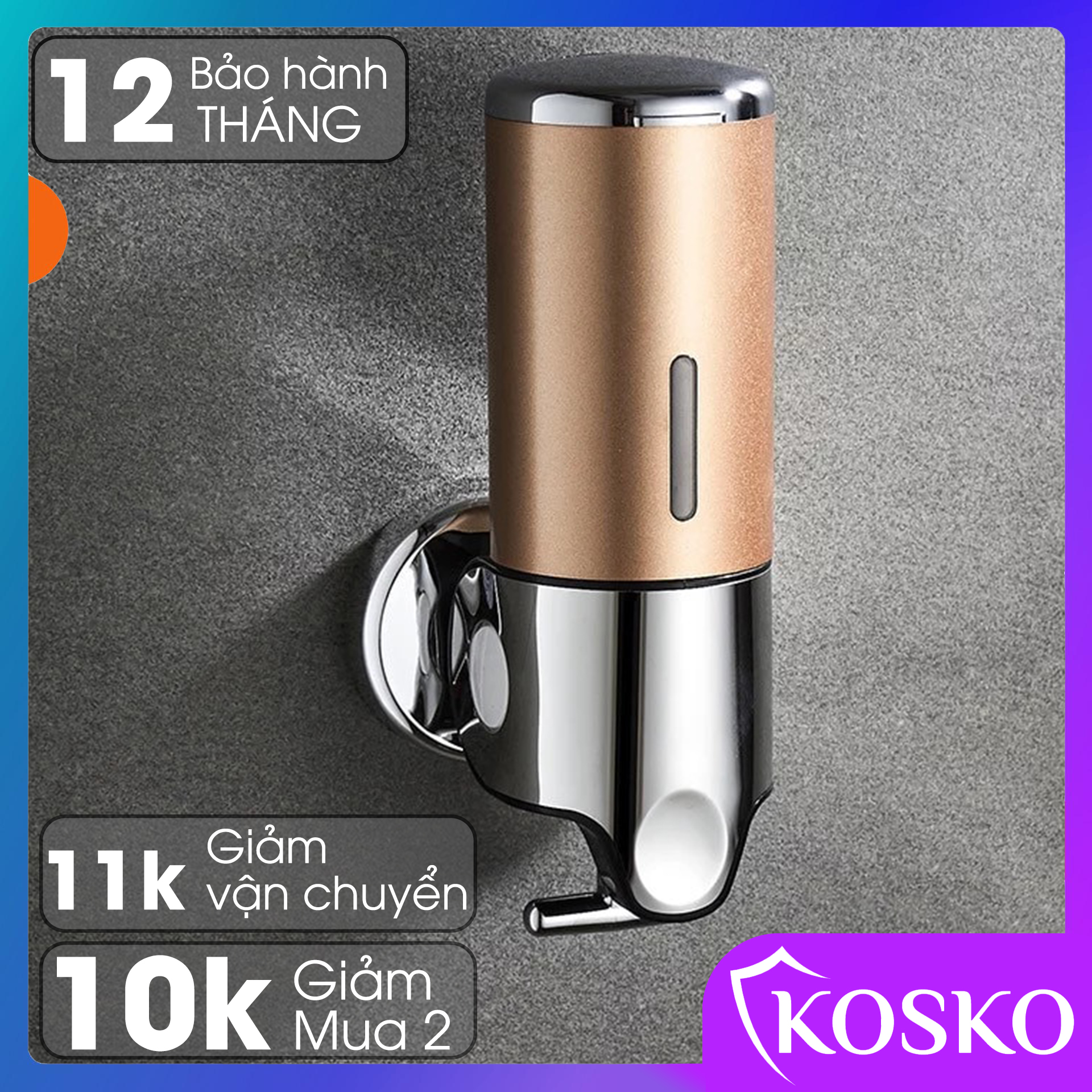 Hộp đựng dầu gội sữa tắm Kosko GANGANG-GGV01 gắn tường màu vàng đơn lắp đặt dễ dàng (1 đổi 1 trong 7 ngày), Hộp đựng nước rửa tay gắn tường bình đựng dầu gội sữa tắm