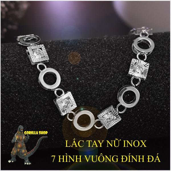 Lắc tay nữ 7 hình vuông inox đính đá cực đẹp