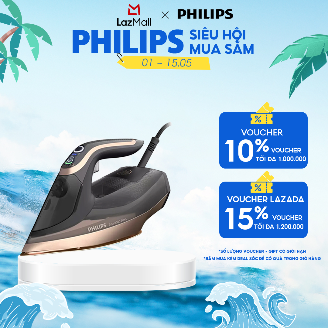 [SIÊU SALE HÈ 20H 4-7.5] Bàn Ủi Hơi Nước Philips DST8041/80 Azure 8000 Series - Công Suất Mạnh Mẽ 3000W, Optimaltemp Không Cháy, Khoang Chứa Nước 350ML, Hơi Phun 80G/Phút, Dynamiq Cảm Biến Hơi Phun Tự Động - Hàng Ph