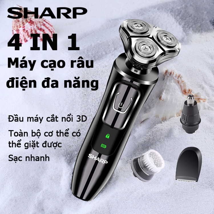 Sharp Máy cạo râu đa năng 4 in 1 Dao cạo râu chống nước tay cầm chắc chắn Dao cạo râu điện thông minh Máy cạo râu nam sạch nhanh gọn và tiện lợi Công Nghệ Mới Kèm Phụ Kiện Hớt Tóc Massage Mặt Loại Bỏ Lông Mũi