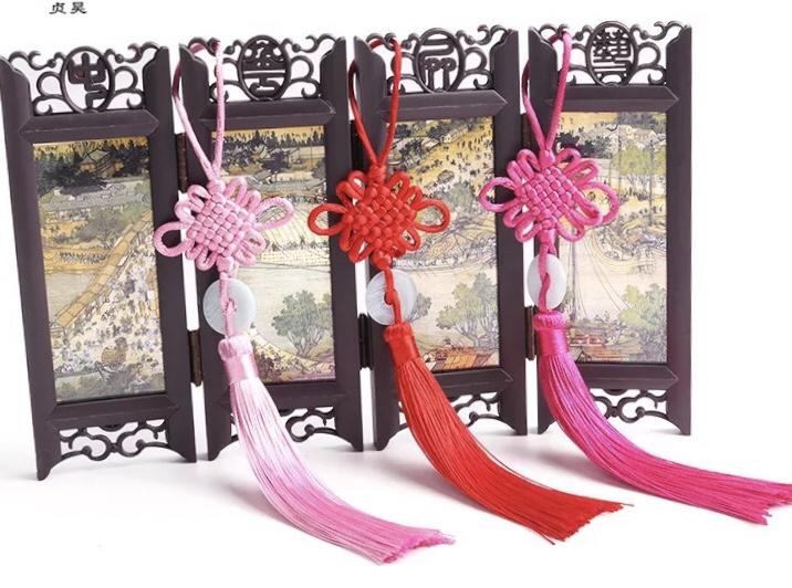 Đồng tâm kết dây treo tua rua kèm ngọc bình an đồng tâm kết đá phong cách cổ trang