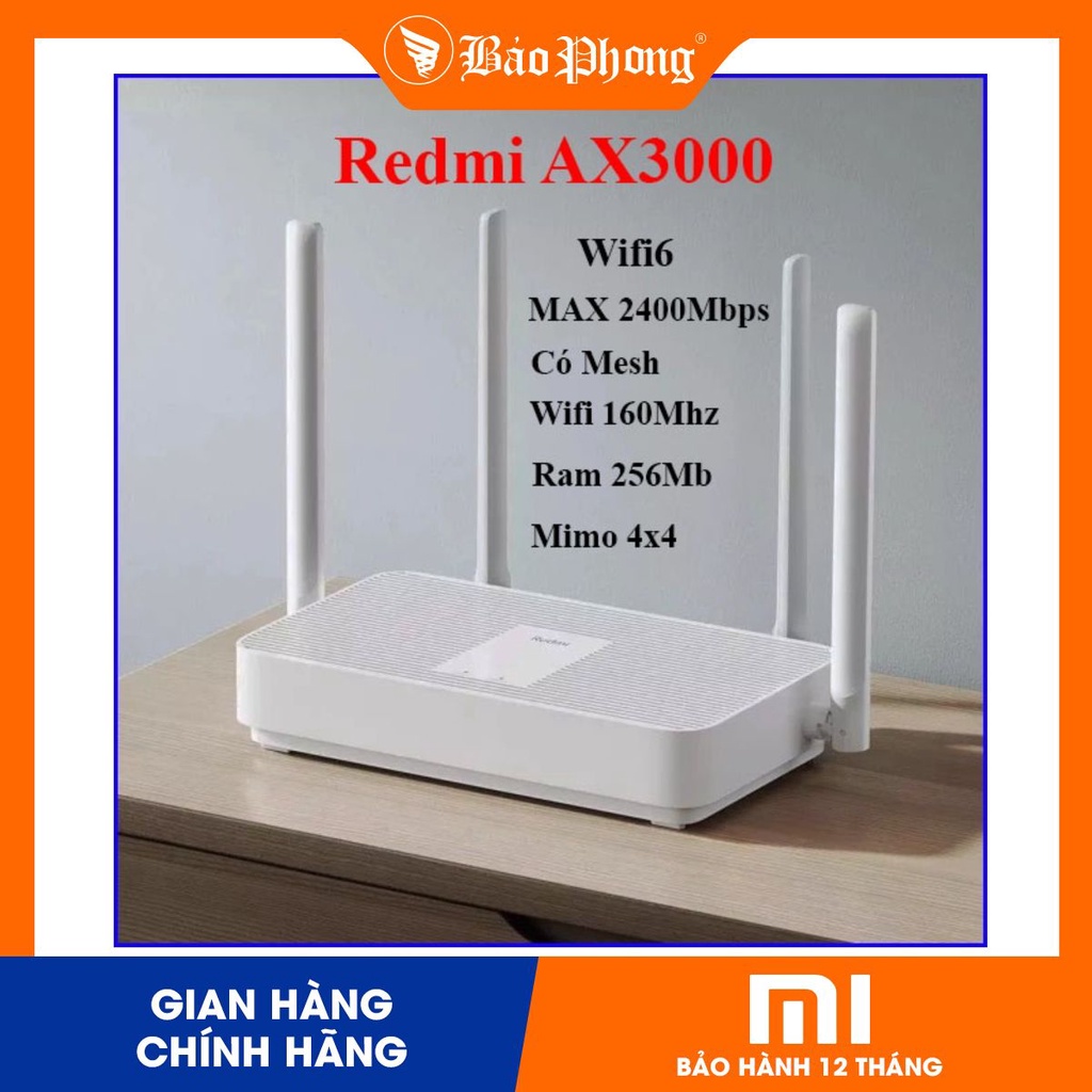 Modem Router Wifi 6 - Xiaomi RedMi Ax3000 chuẩn wifi6 Có Mesh có kích sóng wifi 160Mhz bộ phát định tuyến
