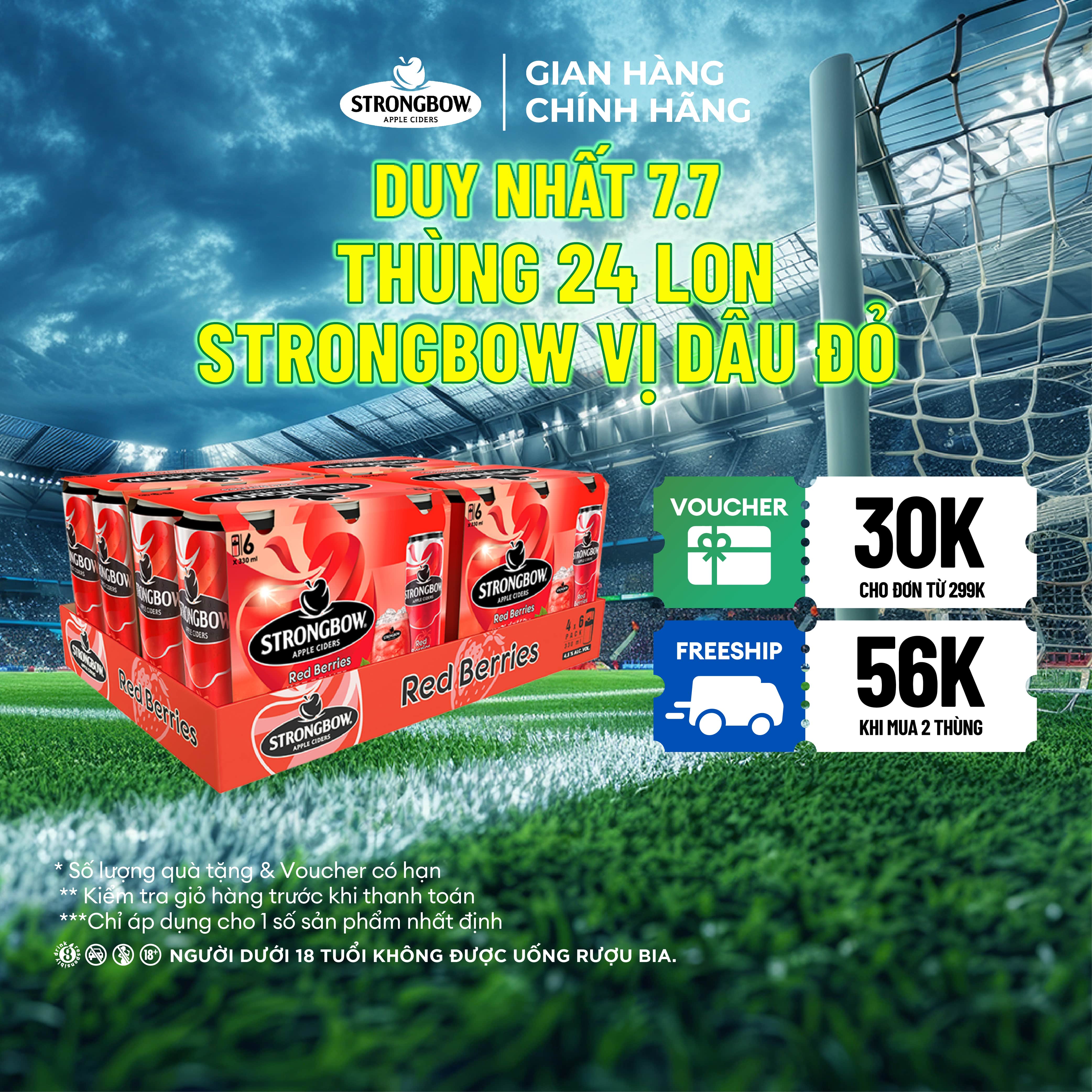 Thùng 24 lon cao Strongbow vị dâu đỏ 330ml/lon