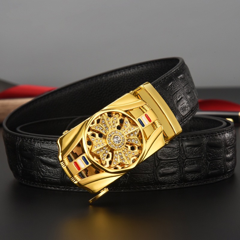 Thắt lưng nam da vân cá sấu,dây nịt nam khóa tự động mặt khóa đính đá xoay 360 độ-Thắt lưng da TL03