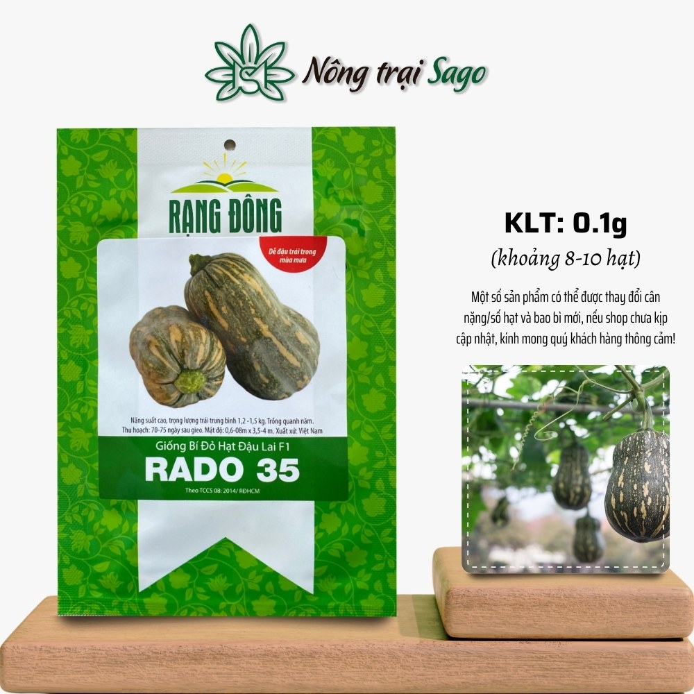 Hạt giống Bí Đỏ Hạt Đậu Lai F1 Rado 35 (1g~8-10 hạt) chịu nhiệt tốt, năng suất cao, dễ chăm sóc, hiệu Hạt giống Rạng Đông - Nông Trại Sago