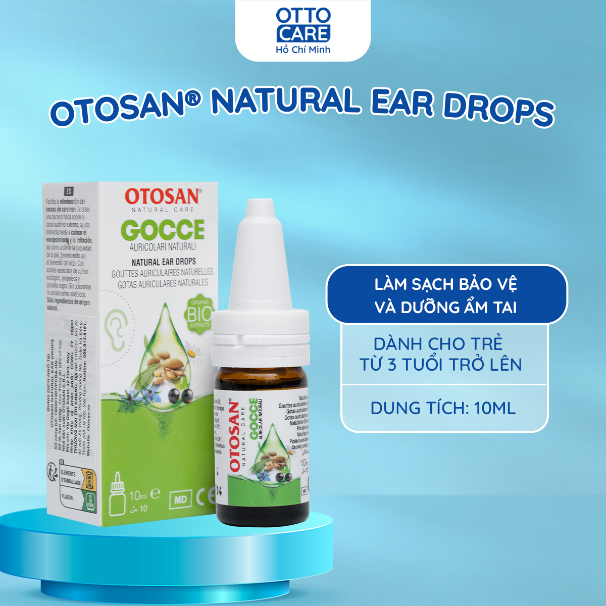 Nhỏ Tai Otosan Natural Ear Drops 10ml - Hỗ Trợ Làm Sạch Ráy Tai, Bảo Vệ & Dưỡng Ẩm Ống Tai