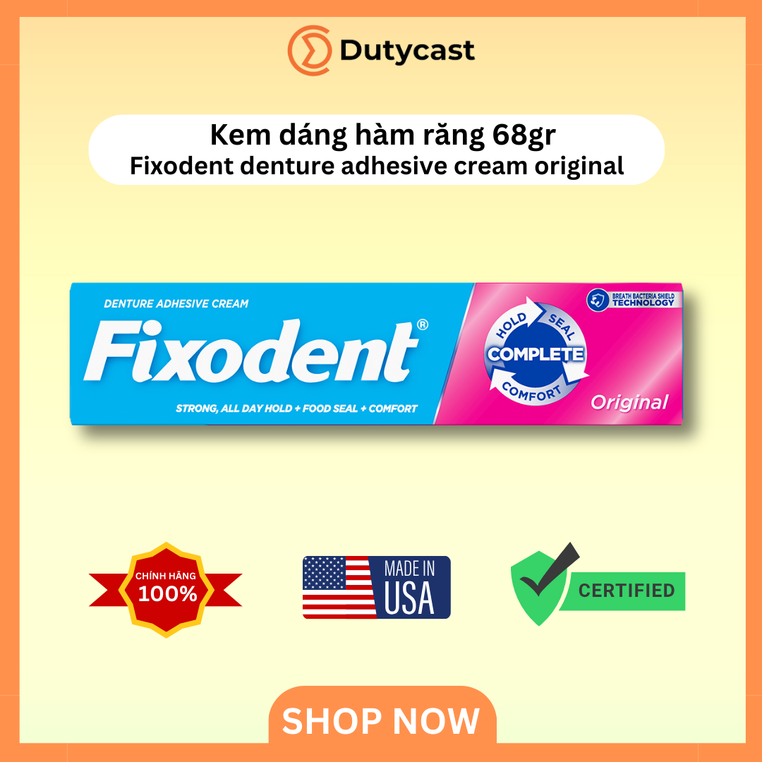 Keo dán hàm răng giả Fixodent Denture Adhesive Cream Original 68gr