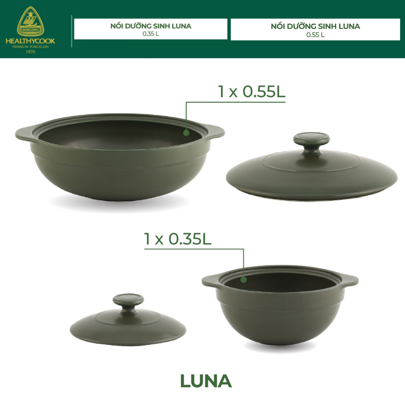 [HCM]Combo Nồi dưỡng sinh Luna 0.55L + Nồi sứ dưỡng sinh Minh Long Luna 0.35L