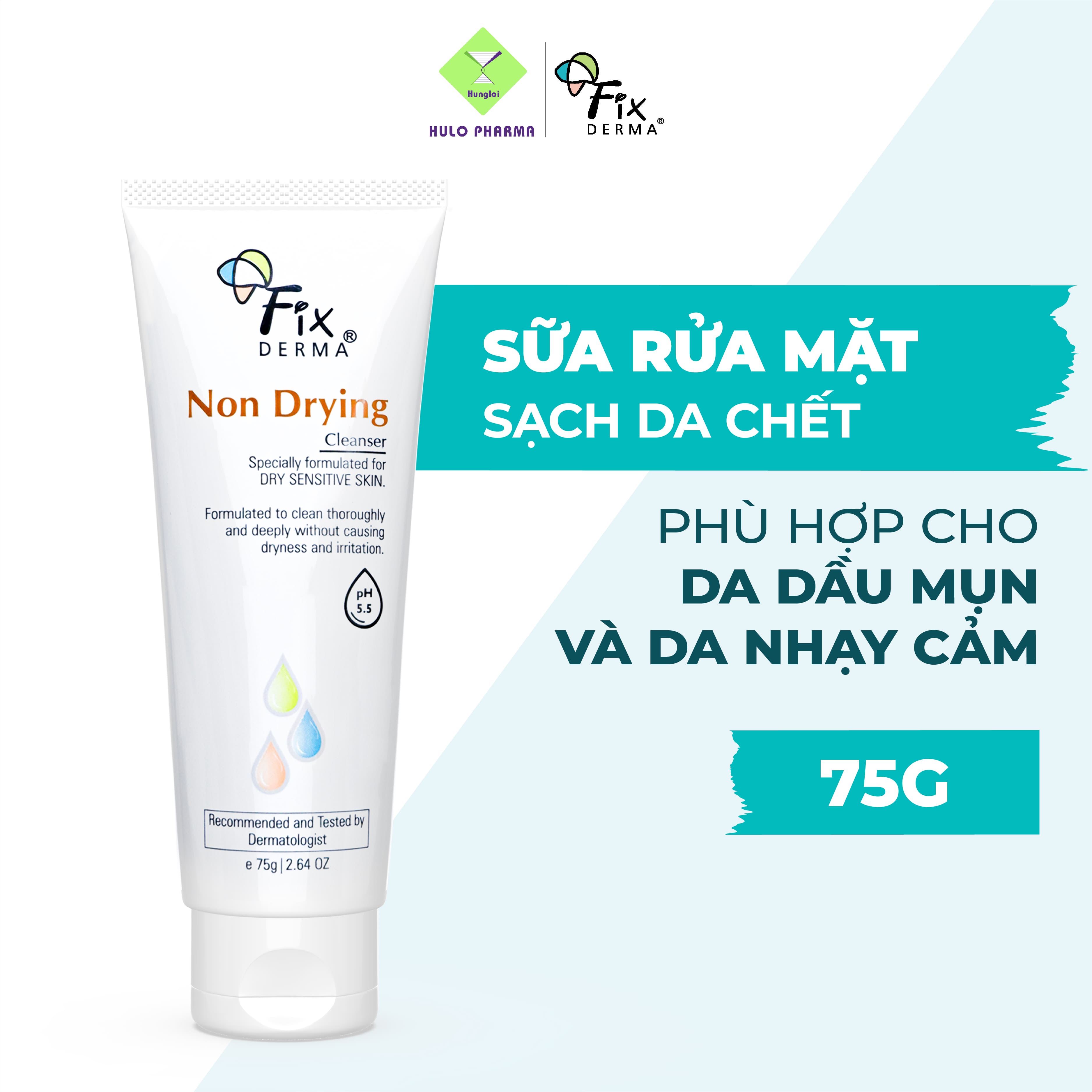 Sửa Rửa Mặt Cho Da Dầu Mụn Nhạy Cảm FIXDERMA Non Drying Cleanser Làm Sạch Bụi Bẩn, Giảm Mụn Bã Nhờn - Hùng Lợi