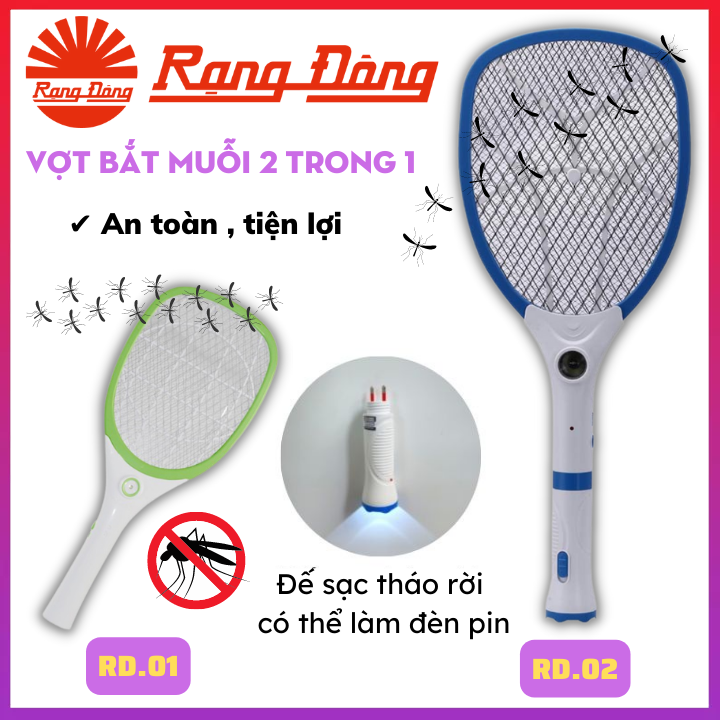 Vợt bắt muỗi rạng đông - vợt bắt muỗi 2 trong 1 - vợt bắt muỗi tích hợp đèn pin có thể tháo rời tiện dụng pin sạc siêu bền - bảo hành 12 tháng