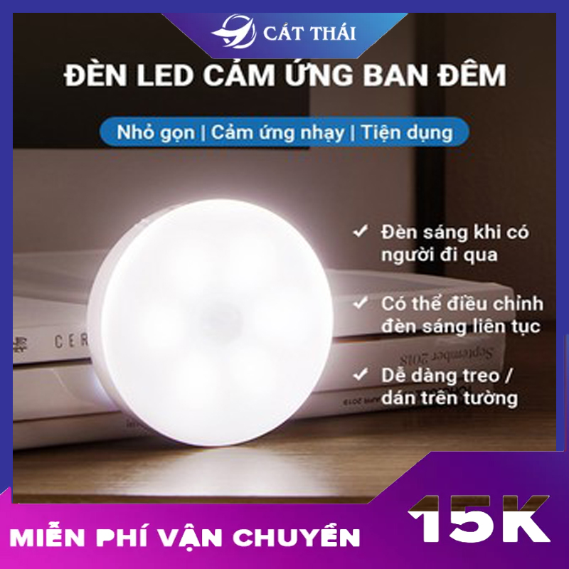 Đèn LED cảm ứng ban đêm Cát Thái công suất 0.6W tiết kiệm điện, có thể sạc pin, cảm biến hồng ngoại nhạy, ánh sáng trắng ấm dịu nhẹ bảo vệ mắt,  tự động tắt