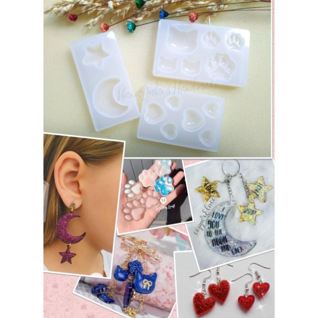 Khuôn silicon làm trang sức, móc khóa, trang trí hình trái tim, ngôi sao, bàn chân, mặt mèo, trái tim...trong sáng tạo Resin Handmade