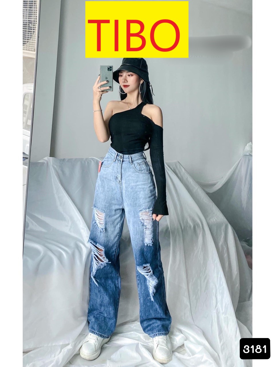 [ TD3181 ] QUẦN JEAN ỐNG RỘNG NỮ LƯNG CAO LOANG MÀU RẢCH MÀU XANH LAI CUỐN CAO CẤP TIBO ĐỦ SIZE S, M, L SIÊU XỊN SÒ CỰC HOT HIT MẠNH MẼ ĐÓN TẾT