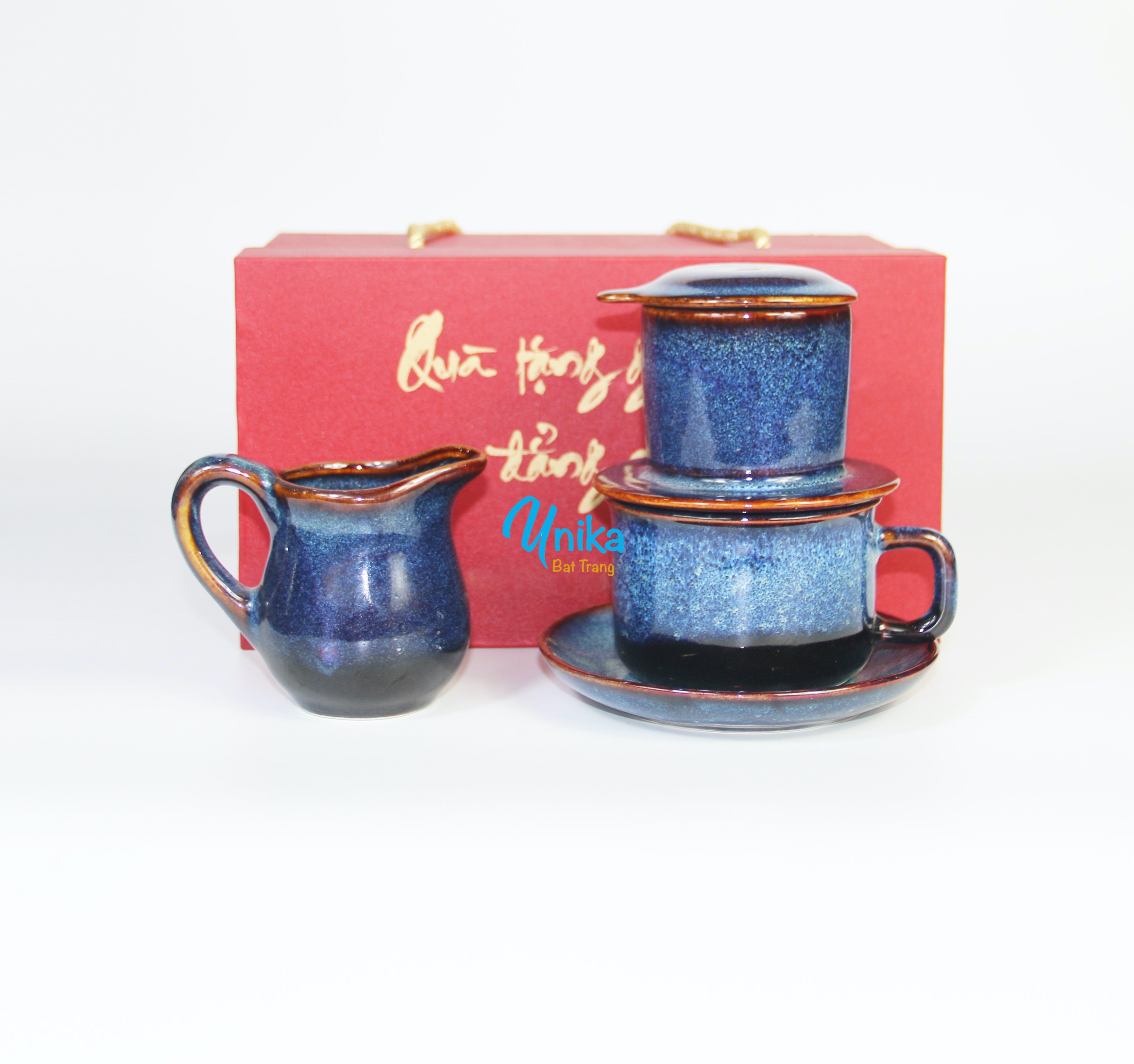 Bộ quà tặng phin cafe & bình rót sữa xanh hoả biến - Quà Tặng Gốm Sứ Cao Cấp Bát Tràng