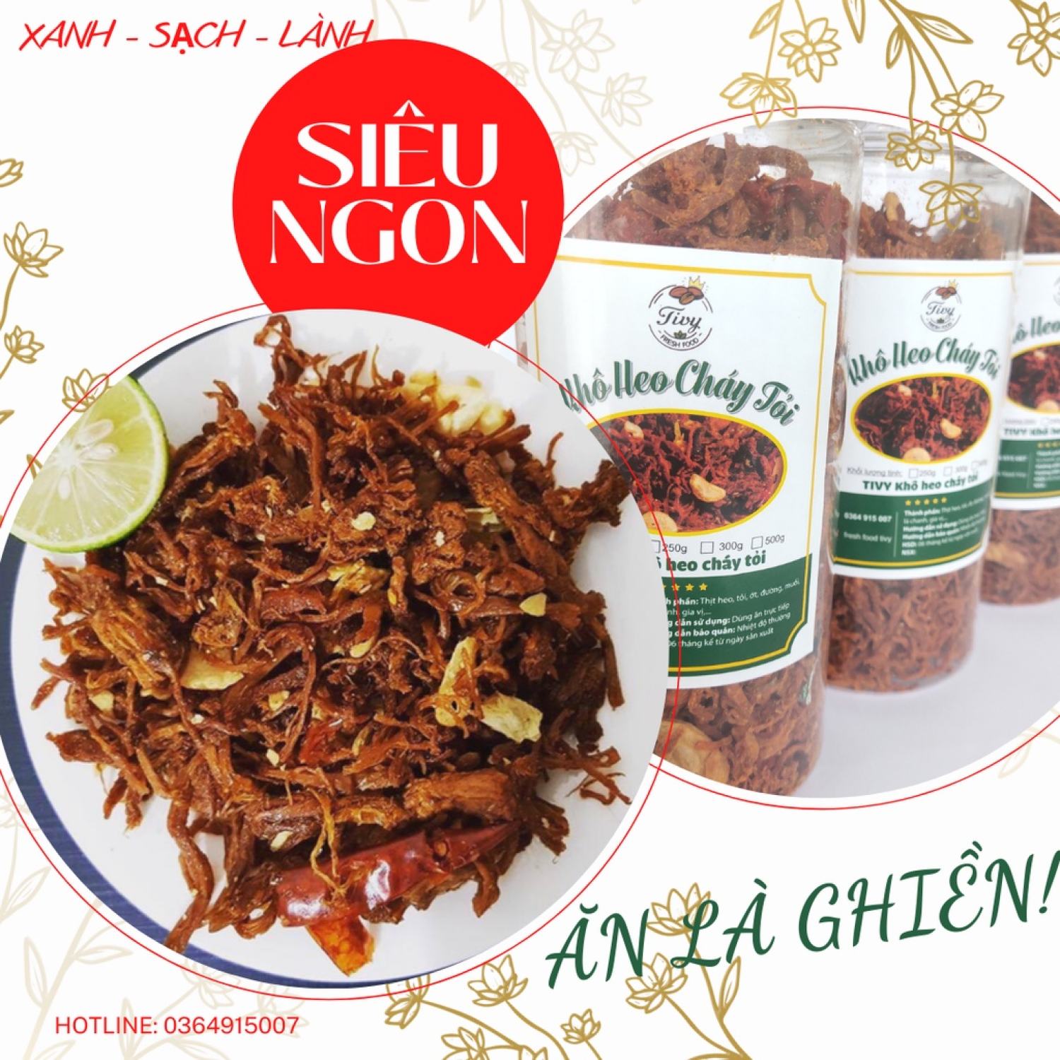 1kg khô heo cháy tỏi lon pet 300g lᴏại 1 đậm vị thơm ngon ăn là mê tivy đồ ăn vặt