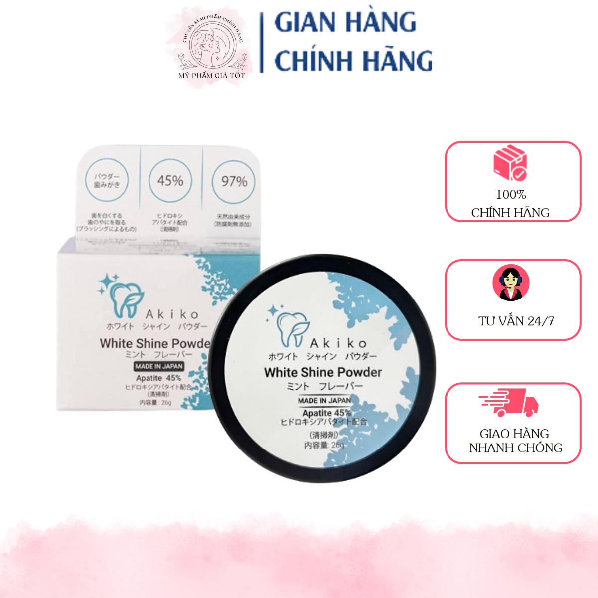 Bột trắng răng Akiko White Shine Powder, Bột trắng răng AKIKO White Shine Powder Apatite Nhật bản