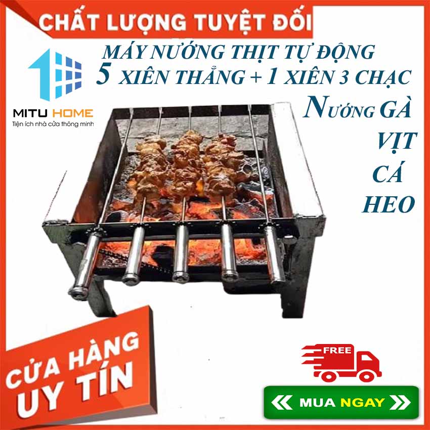 [BẾP NƯỚNG THAN HOA] Máy nướng thịt tự quay MITUHOME - Dùng cho hộ gia đình tặng kèm 5 xiên thẳng