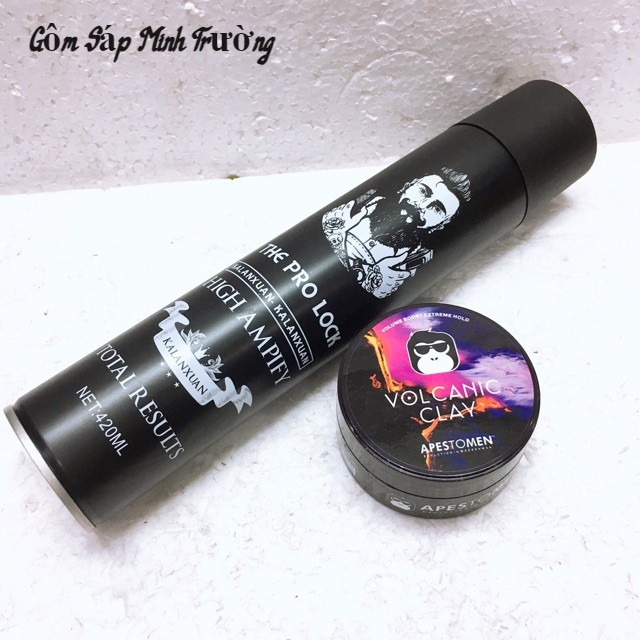 Combo gôm pro lock ami 420ml + sáp vuốt tóc nam volcanic clay