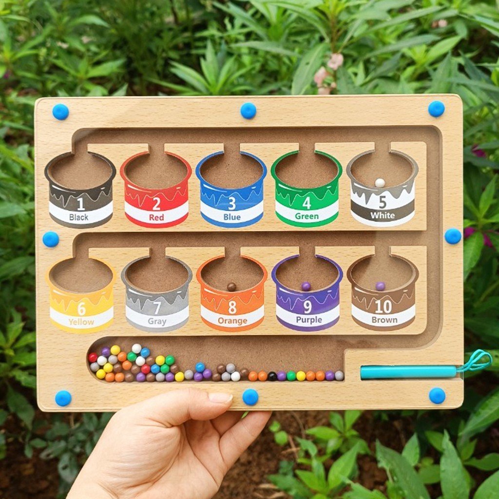 Bảng gỗ montessori phân biệt màu sắc và số đếm cho bé
