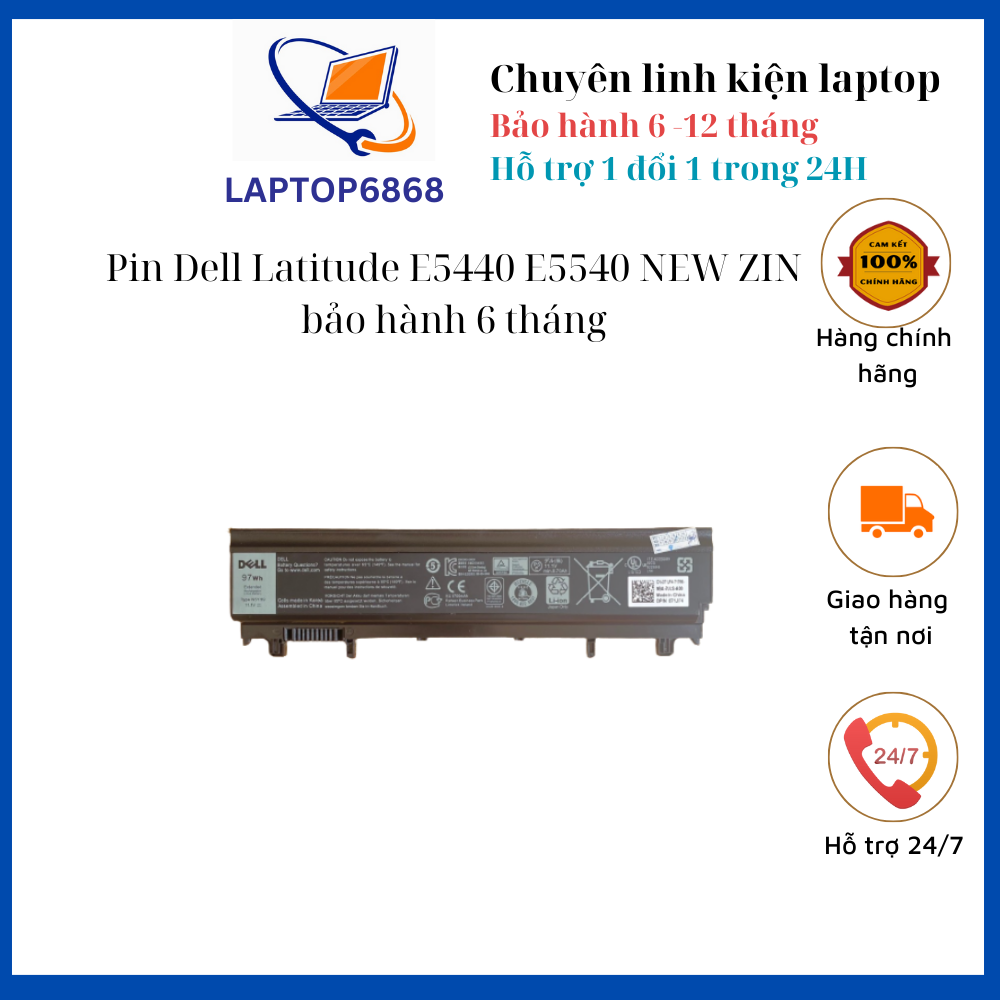 Pin dell latitude 11.1v 6cell 8700mah dùng cho máy e5440 vv0nf m7t5f ft6d9 7w6k0 new zin 100%