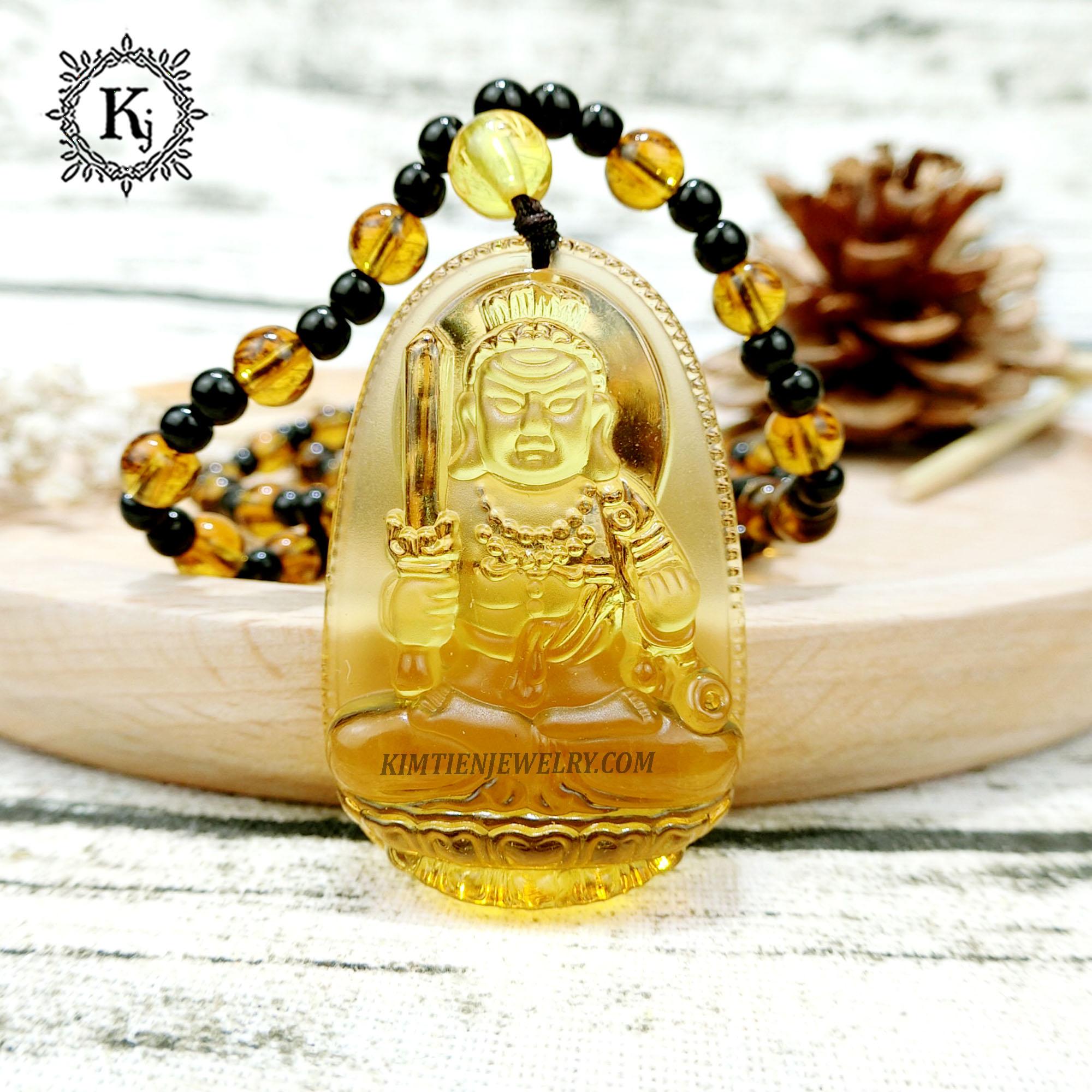 Phật Bản Mệnh Đá Thạch Anh Vàng : Cao 5 cm x Ngang 03 cm - Phù Hộ Độ Trì - Mang Đến An Lành - Tặng Kèm Dây Đeo