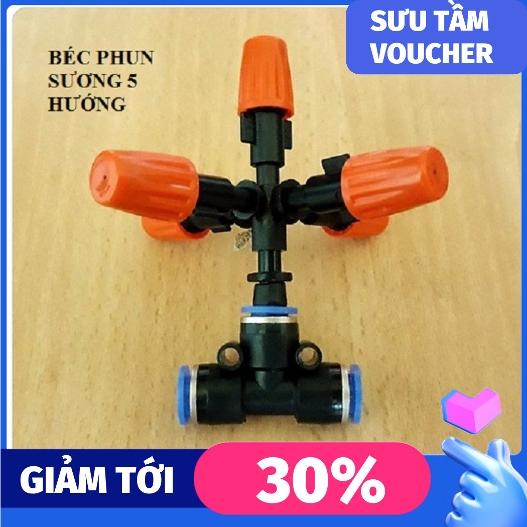 5 Béc tưới phun sương 5 hướng cam kèm đầu nối ống hơi 8mm nối tiếp