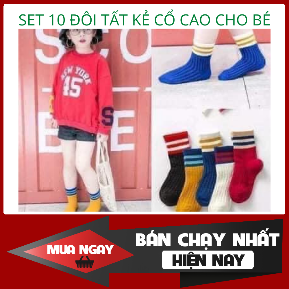 Set 10 đôi tất kẻ cao cổ cho bé , tất cho bé nhiều màu thời trang, siêu rẻ