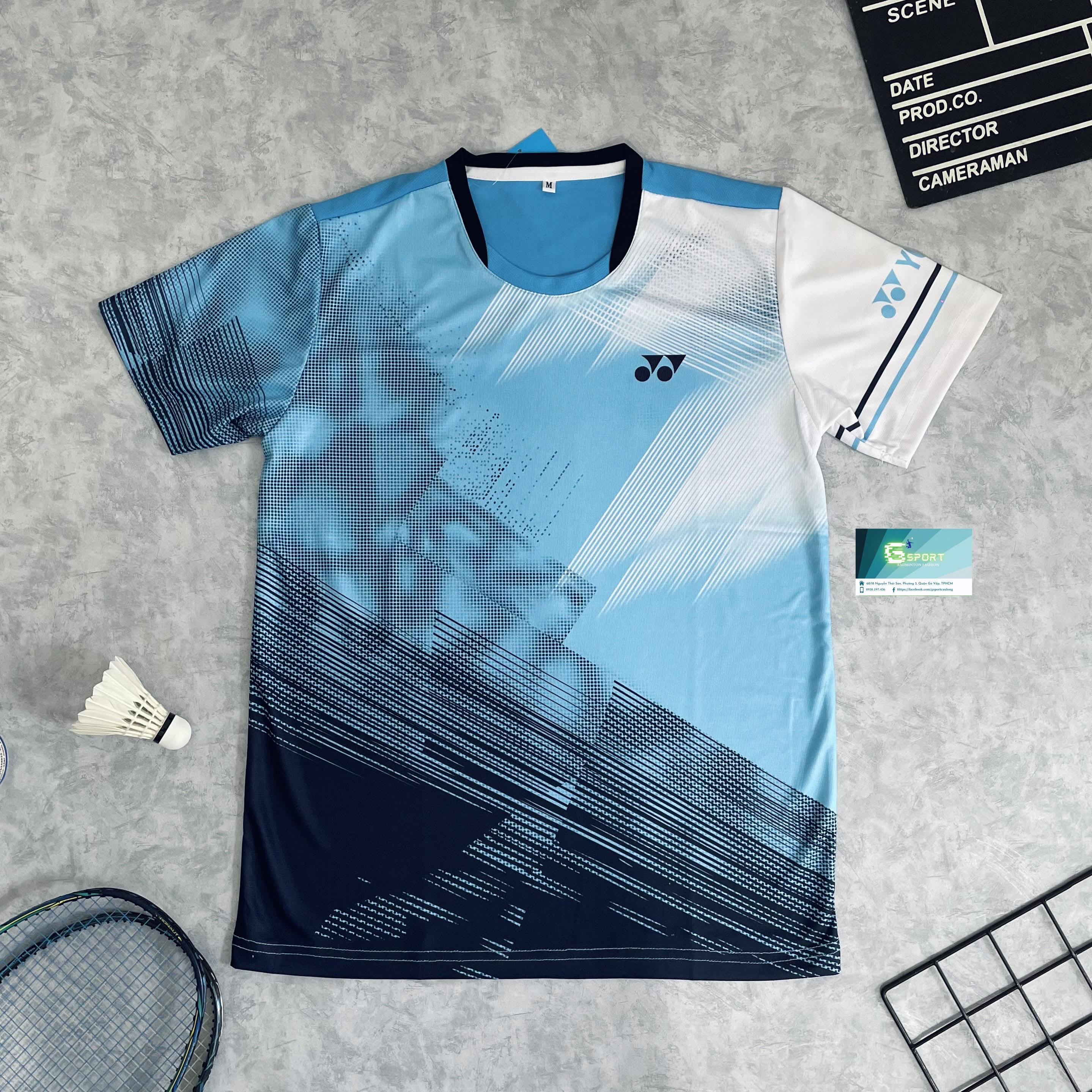 Áo cầu lông yonex nam nữ - màu xanh dương phối đen cực đẹp, chất vải xịn