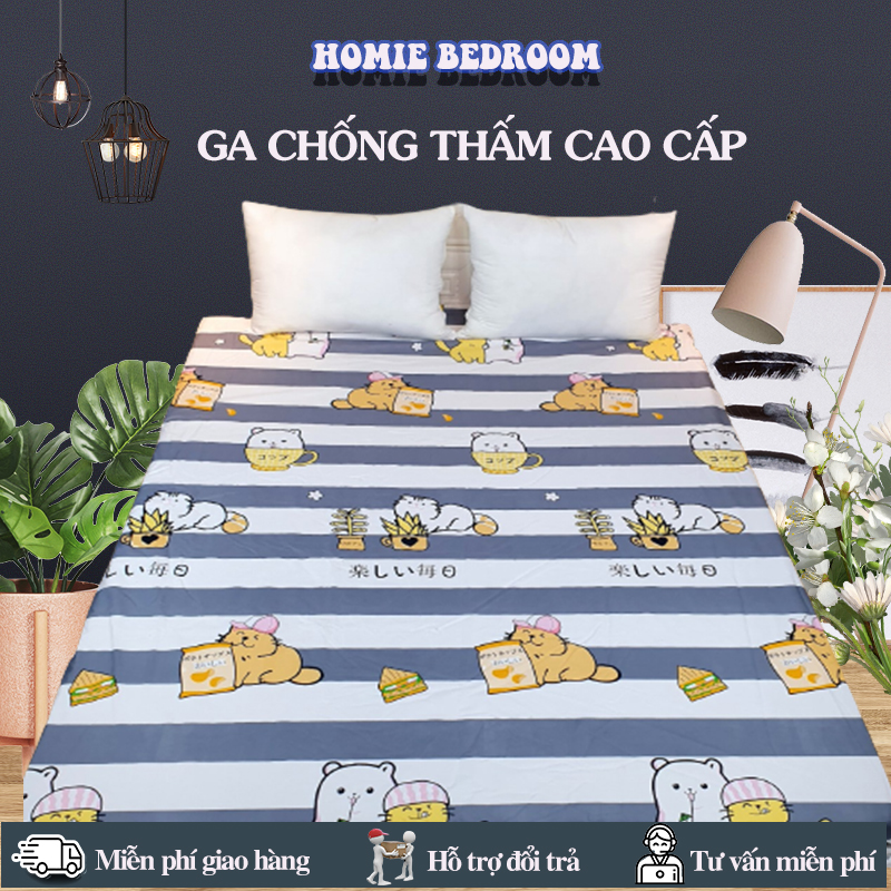 Ga chống thấm cotton họa tiết, ga chống thấm cotton cao cấp, ga chống thấm cotton thoáng mát kháng khuẩn loại tốt, ga chống thấm 1m2 x 2m, 1m6 x 2m, 1m8 x 2m, 2m x 2m2, homie bedroom