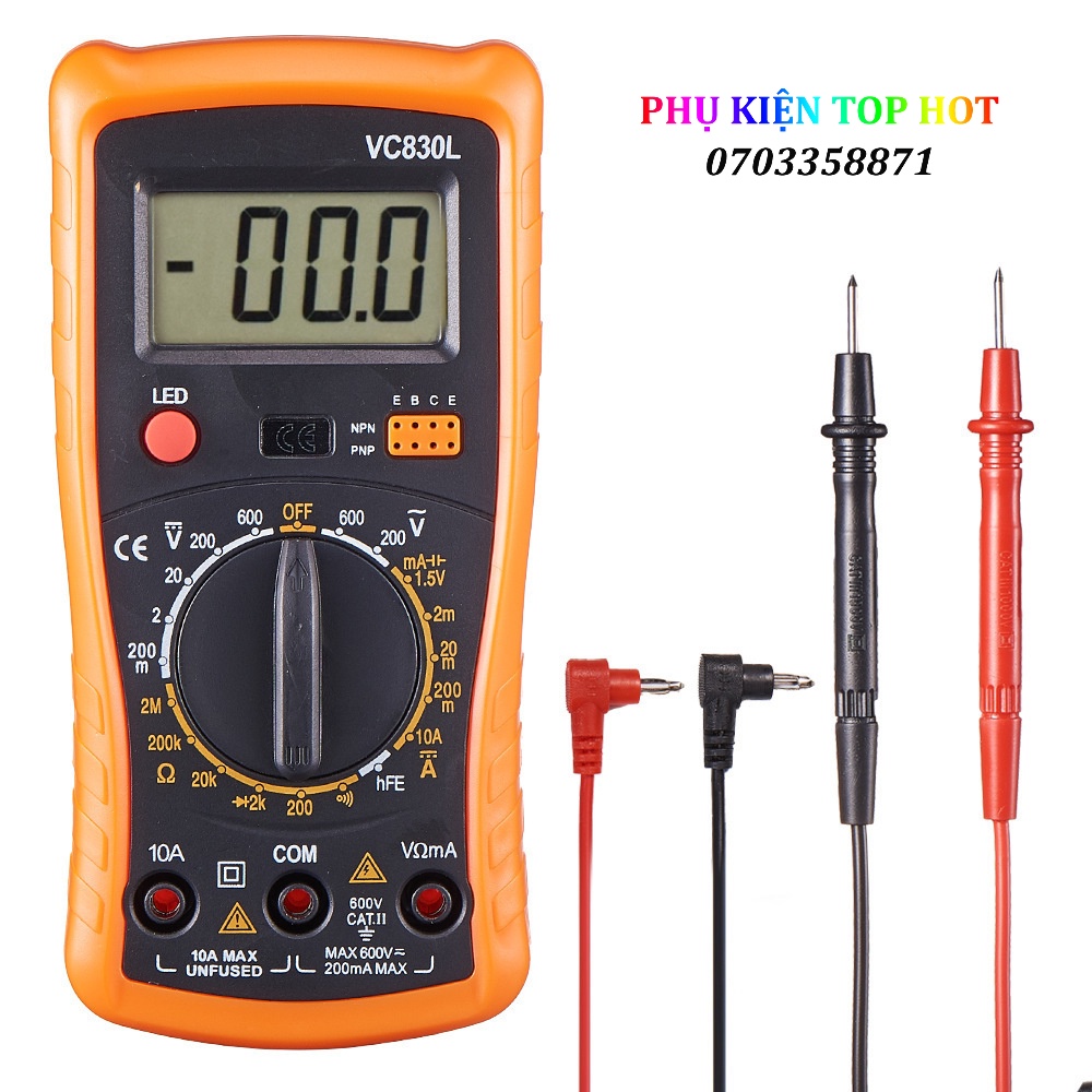 Đồng hồ đo điện tử vc830l có sẵn pin 9v và que đo đồng hồ