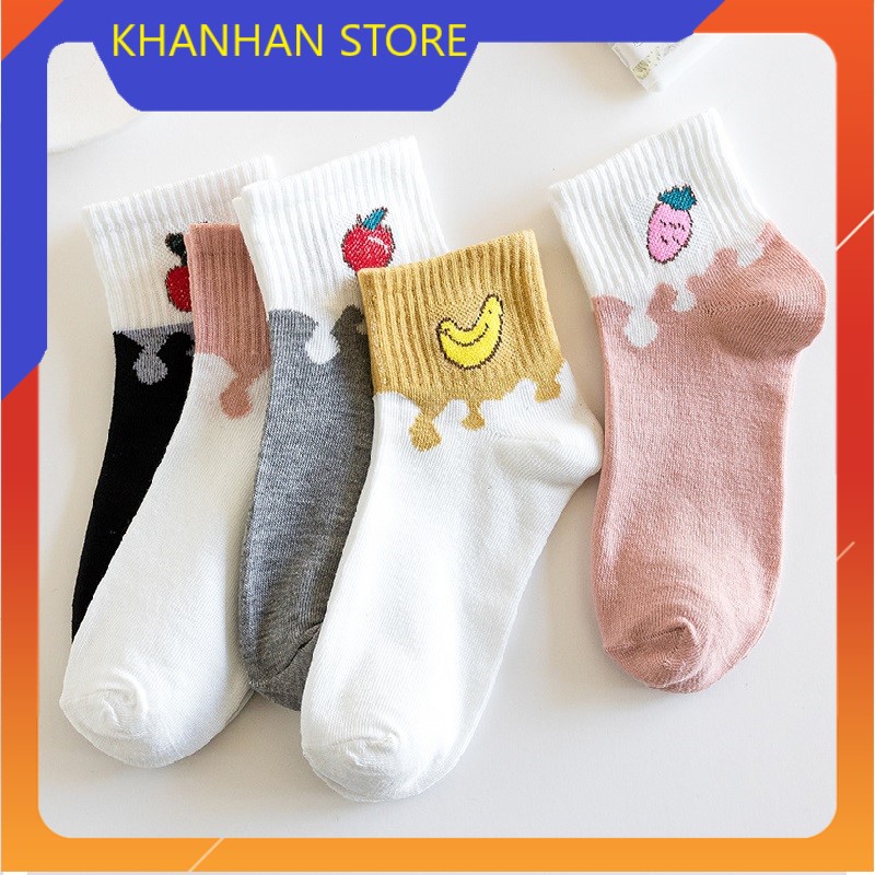 [HCM]Set 5 Đôi Tất Vớ Nữ Cotton Trơn Cổ Ngắn Ulzzang Freesize Phong Cách Vintage Hàn Quốc