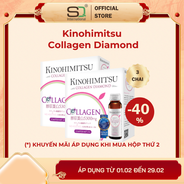 Nước uống chống lão hoá và sáng da Kinohimitsu Collagen Diamond 5300 (Hộp 3 chai) Date Mới Nhất