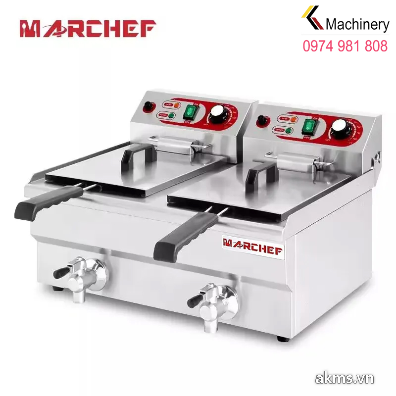Double Industrial Electric Deep Fryer Ef-162V, 16Lx2, 220V/3.25Kwx2, Independent Heat Sensor+Micro Switch+Power Switch