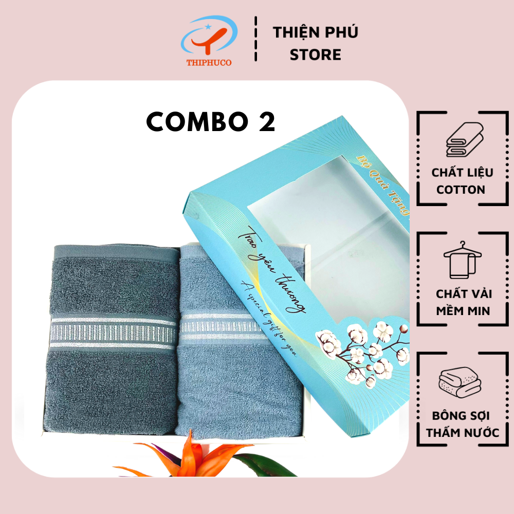 Bộ combo 2 khăn tắm cotton thiện phú bộ xl362, khăn tắm cao cấp tiện lợi freeship