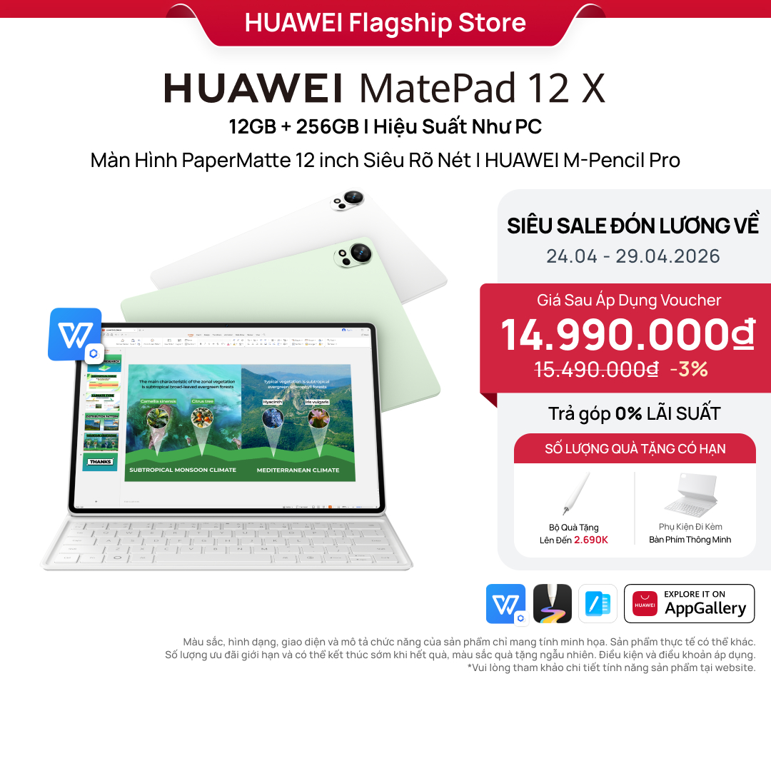 [NEW] Máy Tính Bảng HUAWEI MatePad 12 X 12+256GB | Hiệu Suất Như PC | Màn Hình PaperMatte 12 inch Siêu Rõ Nét | HUAWEI M-Pencil Pro