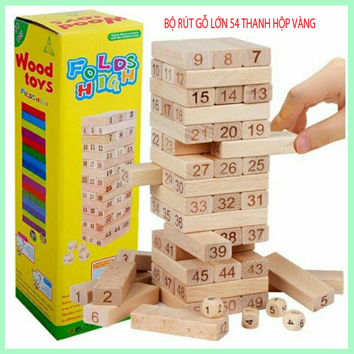Bộ Rút Gỗ Lớn 54 Thanh WISS TOY Cao Cấp, Bộ Đồ Chơi Rút Gỗ Kèm 4 Súc Sắc Cao Cấp, không độc hại phù hợp với cả trẻ em và người lớn, Lỗi 1 Đổi 1.