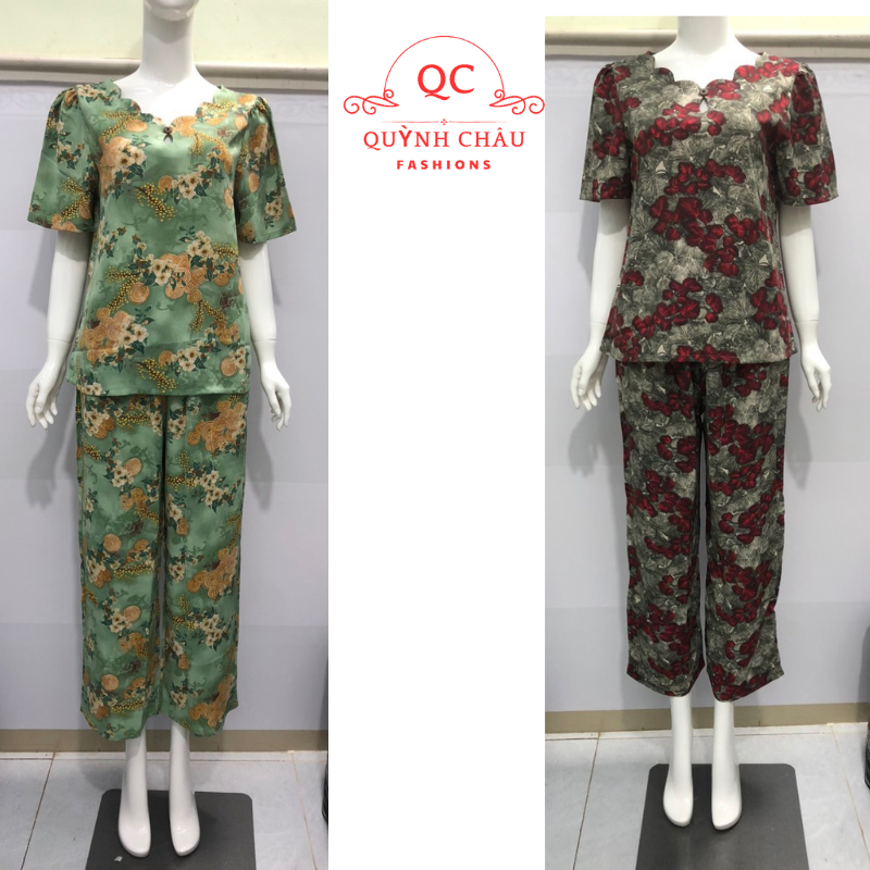 Đồ bộ nữ trung niên cho mẹ, bộ trung niên nữ mango, quần dài ống rộng -QC01
