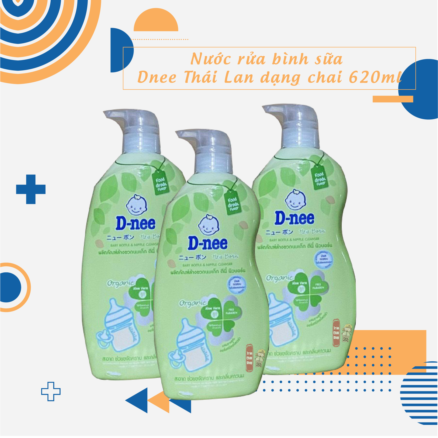 Nước rửa bình sữa Dnee Organic Thái Lan dạng chai 620ml