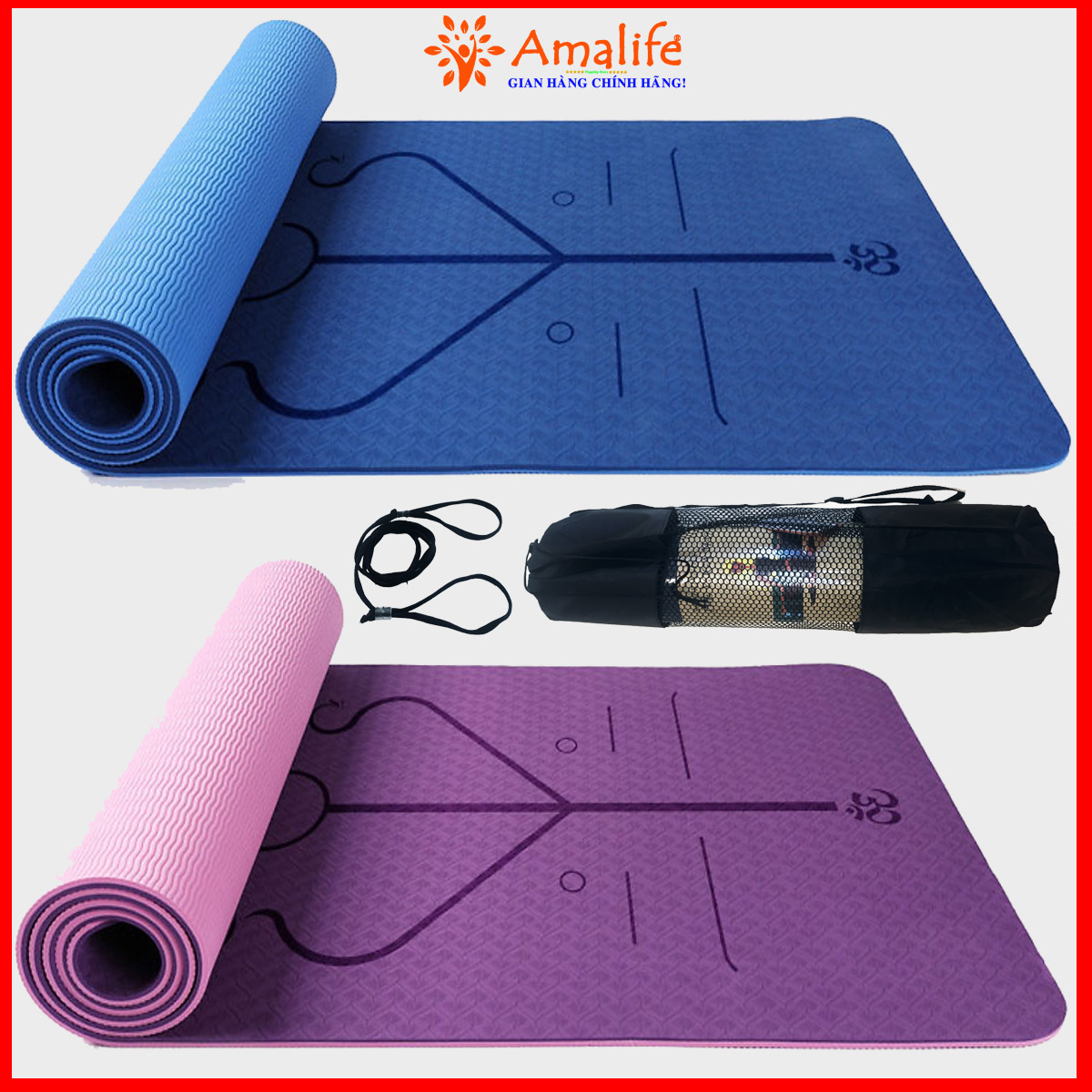 Thảm Tập Yoga Định Tuyến TPE 2 Lớp Amalife - Chọn Màu Và Độ Dày - Tặng Bao Thảm Tập Yoga + Dây Buộc Thảm Tập Yoga