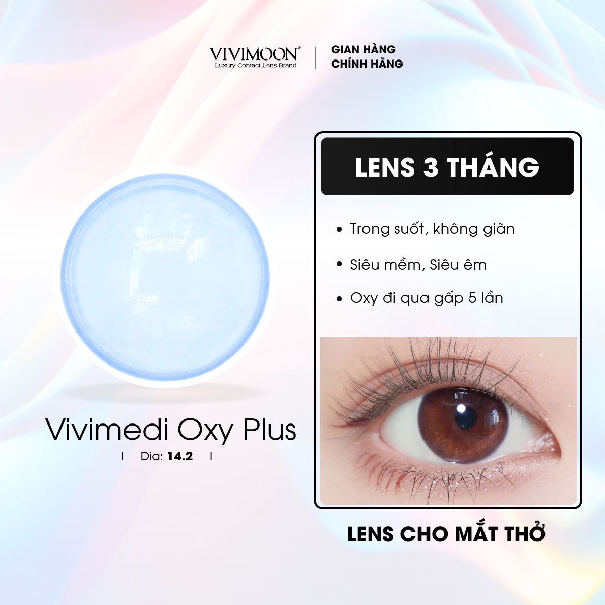 Lens cho mắt thở cận 3 tháng trong suốt Vivimedi Oxy Plus kính áp tròng VIVIMOON