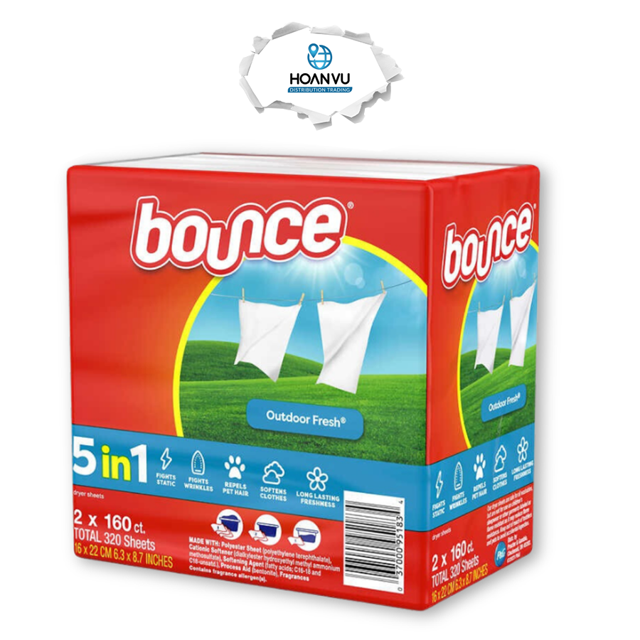Khăn giấy thơm Bounce 5in1 Dryer Sheets Outdoor Fresh