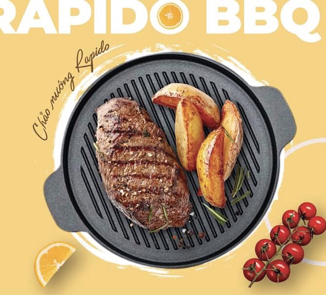 Chảo Gang Nướng Rapido Size 24cm,26cm Chống Dính Tốt, Tiếp Nhiệt Nhanh, Giữ Nhiệt Lâu, Dùng Cho Mọi Loại Bếp