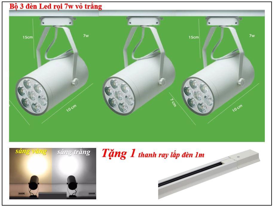 3 bộ đèn rọi led vỏ trắng , sáng trắng ~ vàng + 1 thanh ray 1m