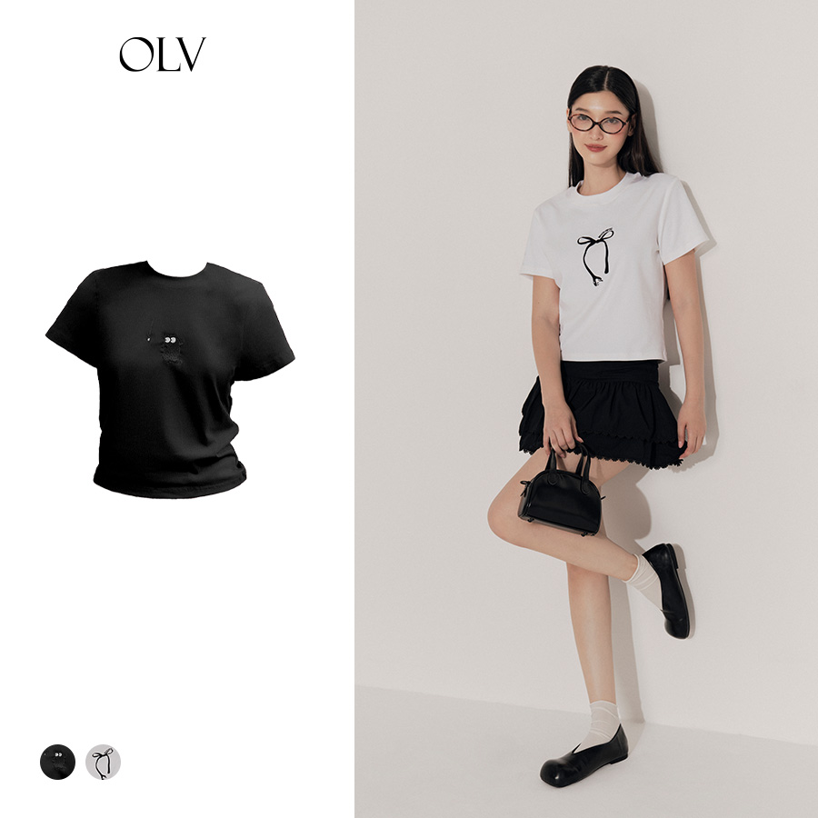 Áo thun cổ tròn basic họa tiết hình dễ thương Aruna và Mercy nhiều màu phù hợp mặc thường ngày OLV