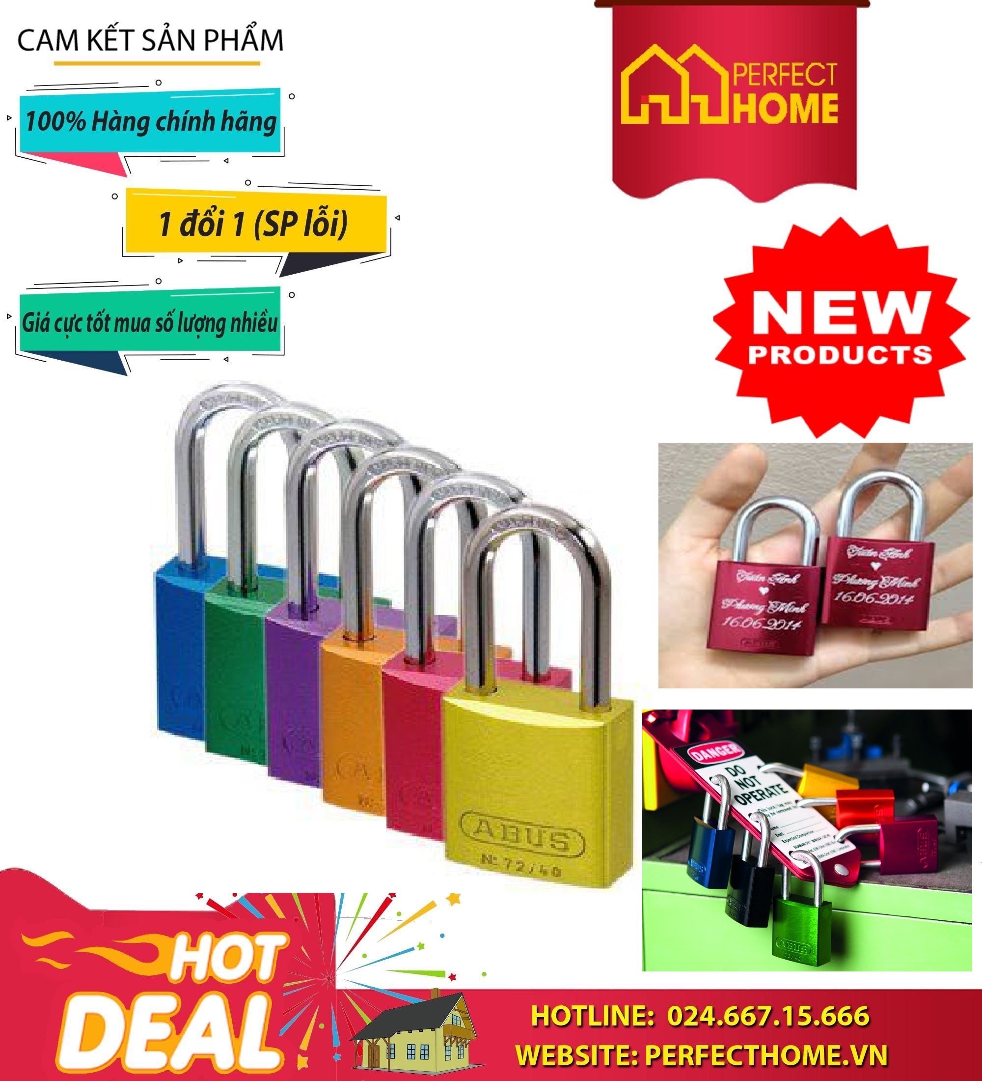 Khóa cầu Abus 72/40 44mm, còng Nano cứng, các màu Xanh lá cây, đỏ, cam, xanh lam, đen, vàng