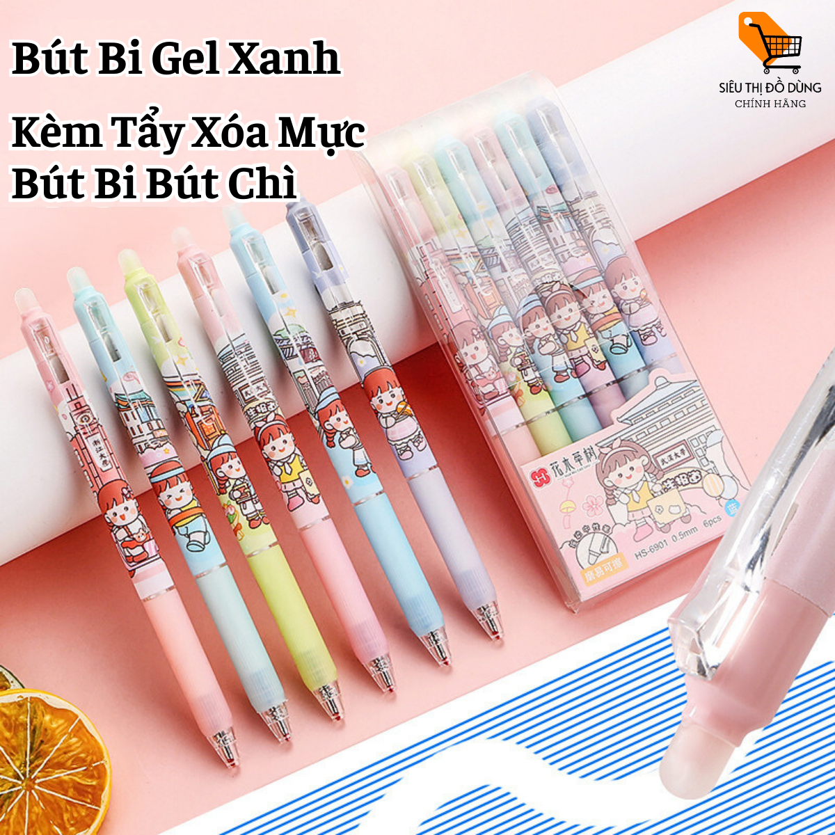 Bút bi xanh xóa được kèm tẩy có thể xóa sạch mực bút bi bút gel, bút chì