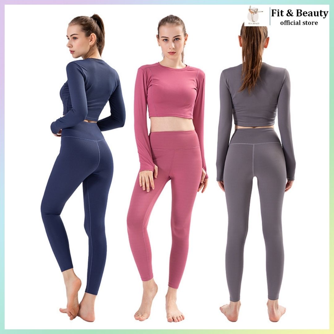 Bộ đồ tập gym, bộ tập yoga croptop tay dài quần dài